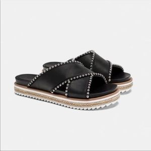 Zara Black Studded Criss Cross Espadrille Slides
